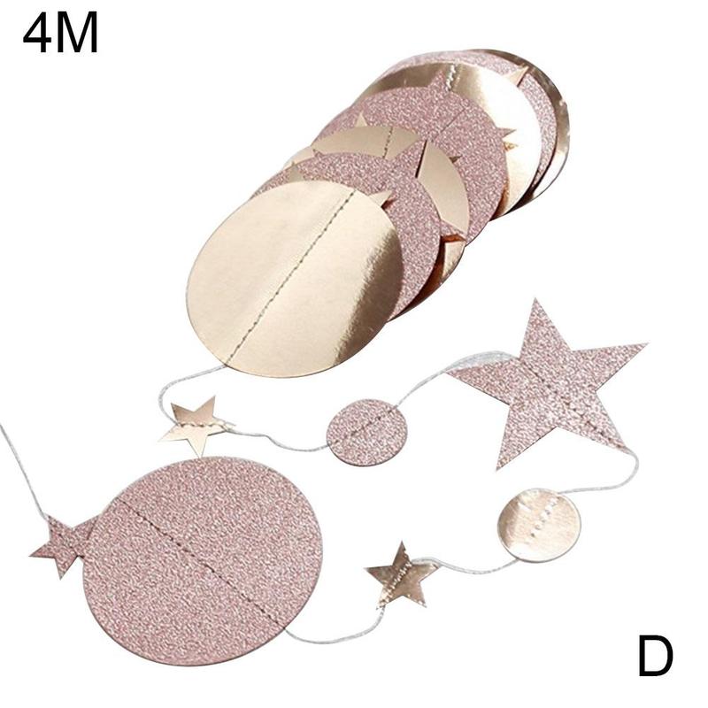 4M gold and silver stars circle garland ribbon birthday decoration wedding supplies party pendant Christmas C5T0: D