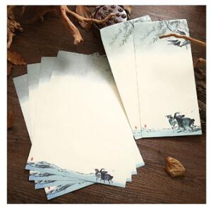 Conjunto de 4 letras de papel y 2 sobres de estilo chino, sobre Vintage para tarjetas de felicitación, papelería de postales, de viaje: H