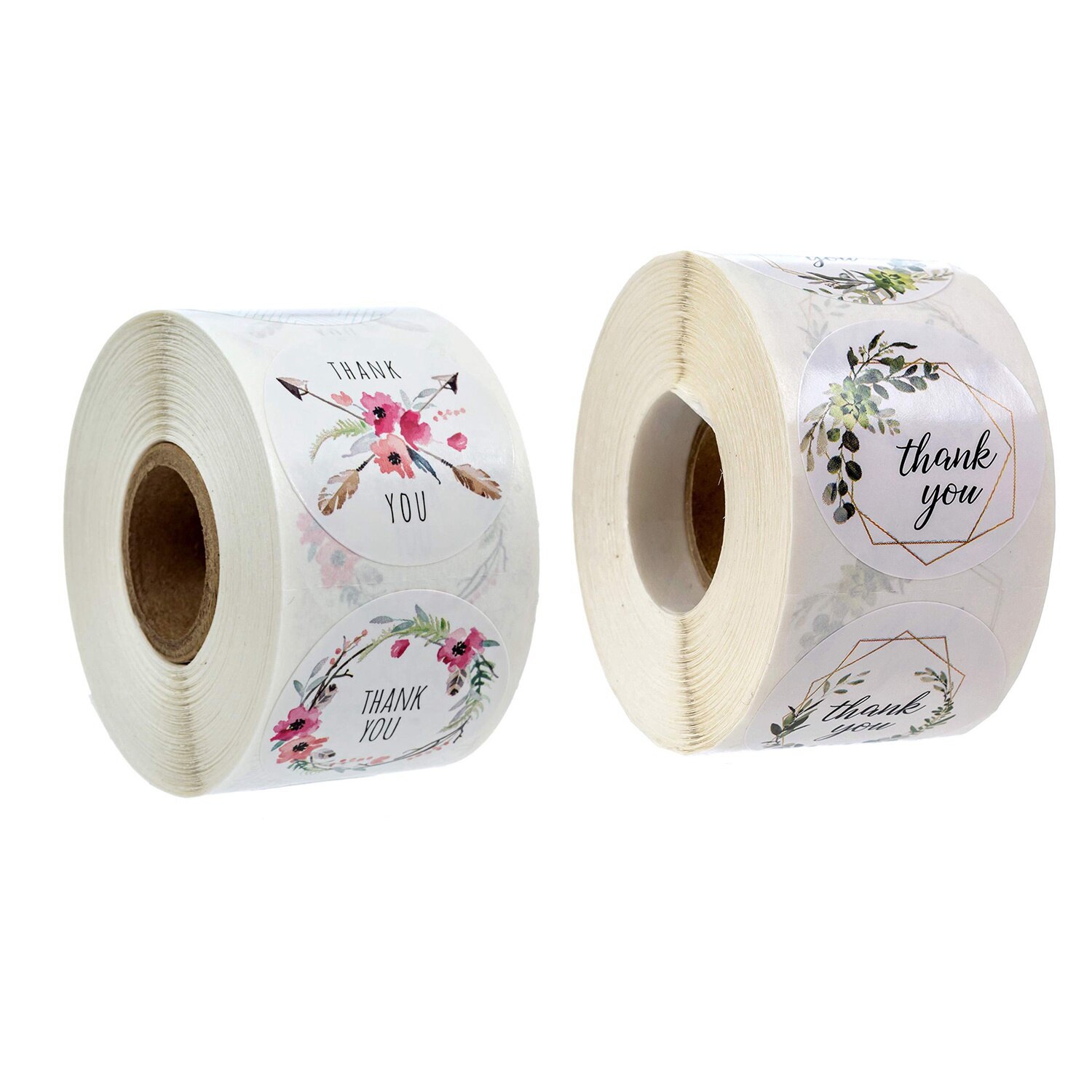 1000x Thank You Stickers Greenery Frames Thank You Stickers / 4 Alternating Designs & 6 Different