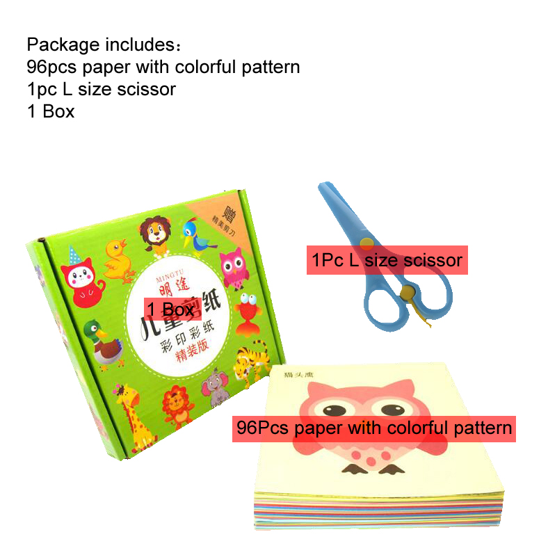 96Pcs/48Pcs Kids Cartoon Color Paper Folding and Cutting Toys Child Kingergarden Art Craft DIY Educational Toy GYH: 96Color 1Box 1L