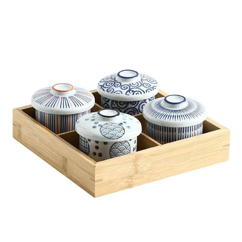 Japansk keramisk liten suppeskål med lokk dampet eggskål kjøkkenutstyr