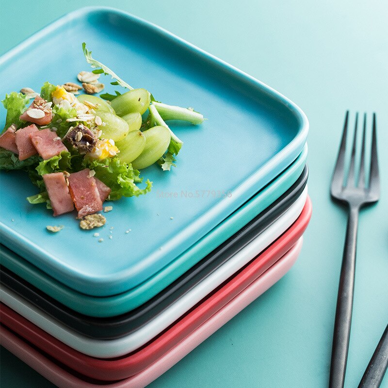 Nordic Style Ceramic Square Plate Home Breakfast Plate Hotel Square Plate Western Dinner Plate Steak Plate