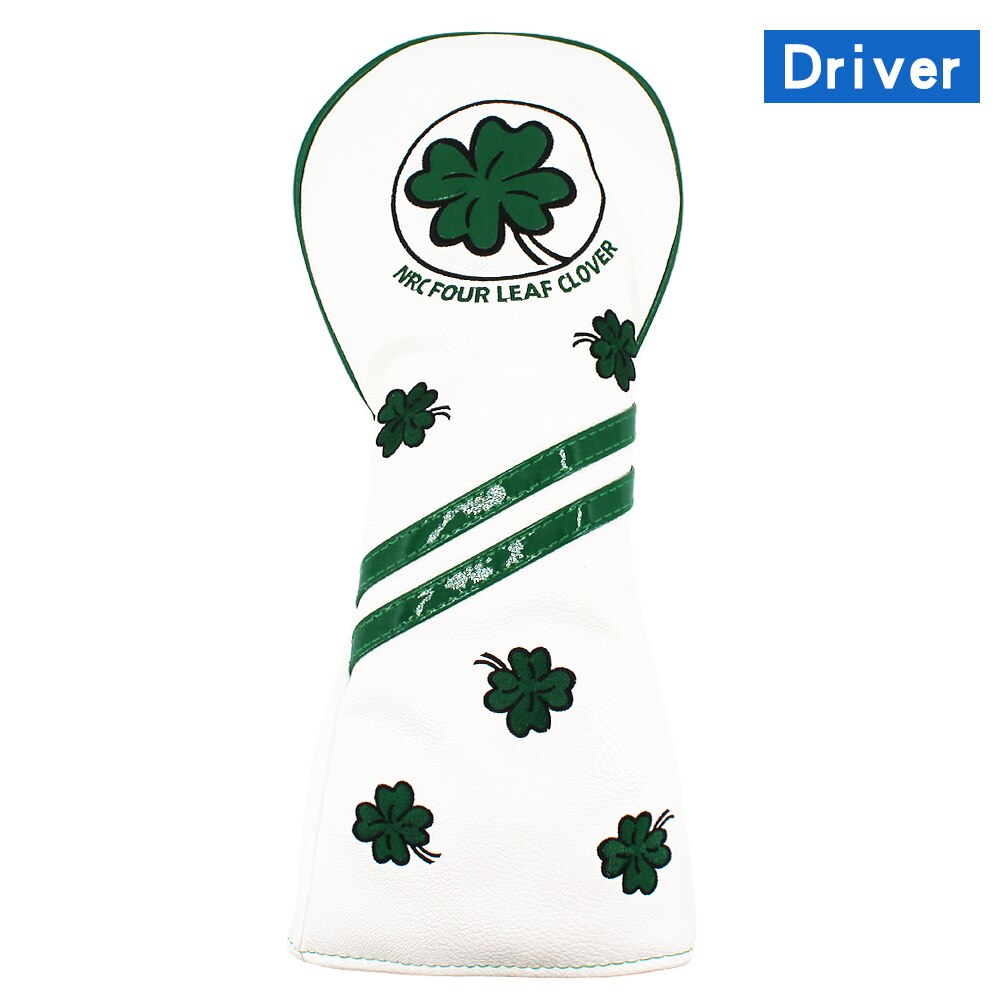 Golf Head Cover Four Leaf Clover Golf Wood Headcover for Driver Fairway Hybrid Putter PU Leather Waterproof Black White Covers: White For Driver
