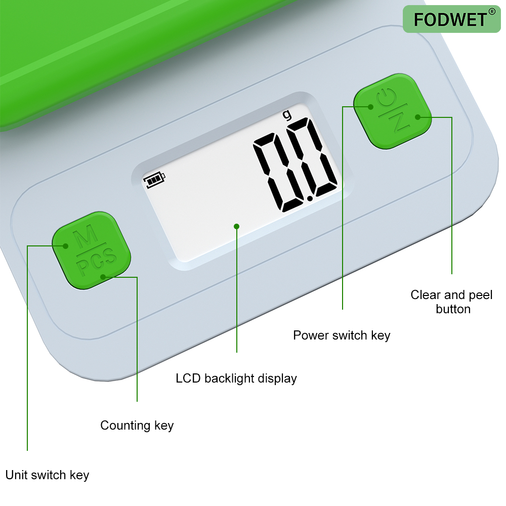 FODWET Mint Green Kitchen Scale 0.1g Precision Digital Scale, LCD Display Non-Slip Base for Baking Cooking Home Use