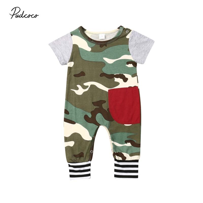 Brand Newborn Baby Boy Girl Romper Jumpsuit Casual Sunsuit Summer Outfit Short Sleeve Camouflage Pocket Playsuit Clothes