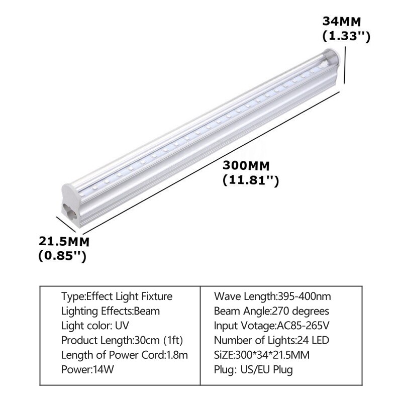 30cm 14w 110-220v 24 led uv barra de luz preta uv 395nm blacklight dj party club efeito de halloween luminária fase decoração ue/eua