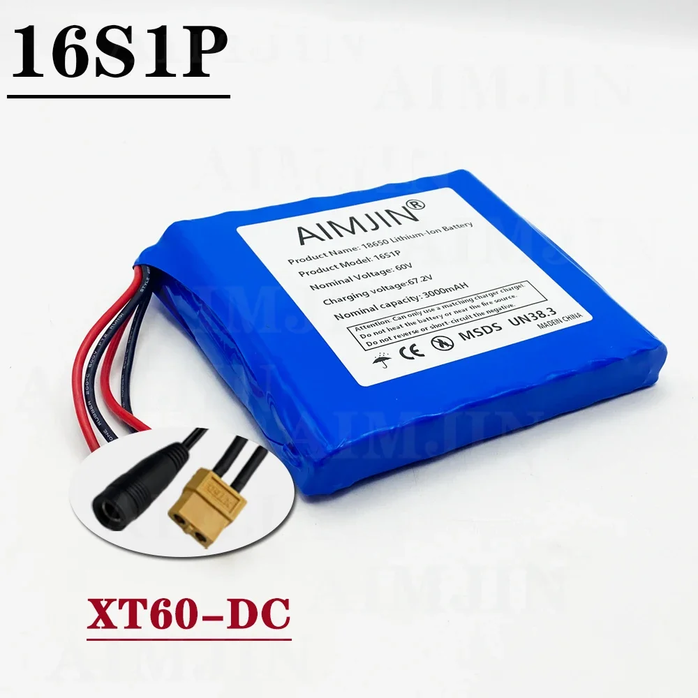 2024 Bestselling 16s1p 60v Xt60 132wh Lithium Ion Rechargeable Battery 3000mah Used for Electric Unicycle Electric Scooter: Silber