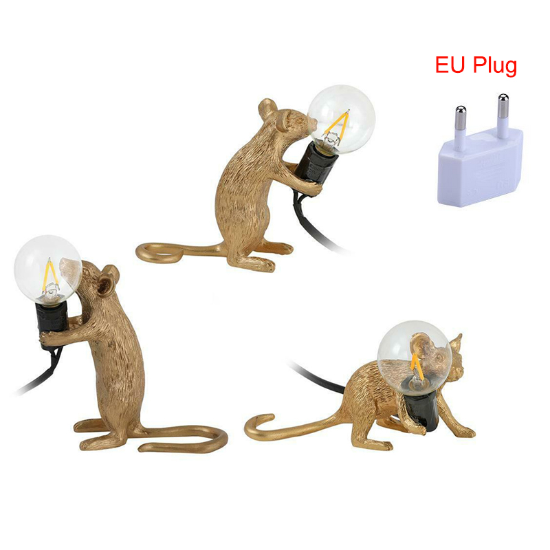 Dreamburgh Nordic Resin Rat Mouse Lamp LED Table Lamp Modern Small Mini Golden Mouse Cute LED Desk Lamp Home Decor Desk Lights