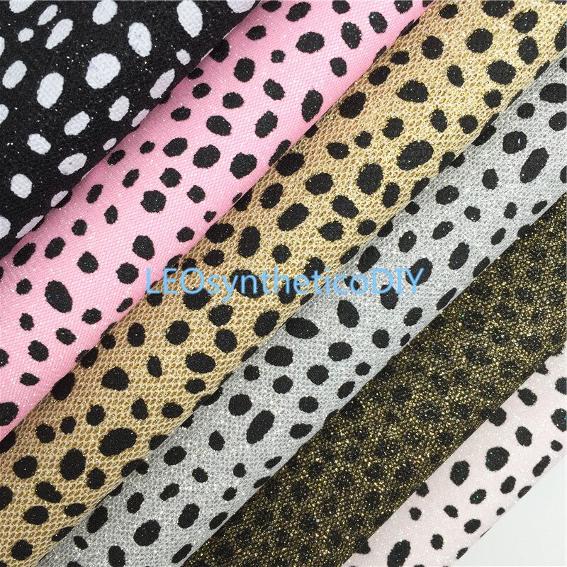 1PC 21X29CM Glitter Fabirc, Dots Printed Glitter Leather Sheets For Making Bows LEOsyntheticoDIY T433A