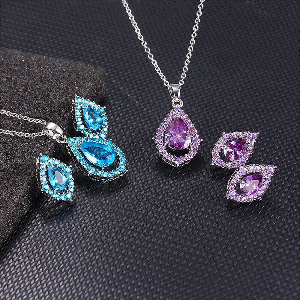 Vrouwen Ketting Oorbellen Verzilverd Zirconia Sieraden Set Mode Eenvoudige Sieraden Set Geven Vriendin