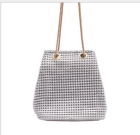 Mode Avondtasje Vrouwen Strass Emmer Tas Kristal Koppelingen Schouder Emmer Zak Shining Cross-Body Handtas