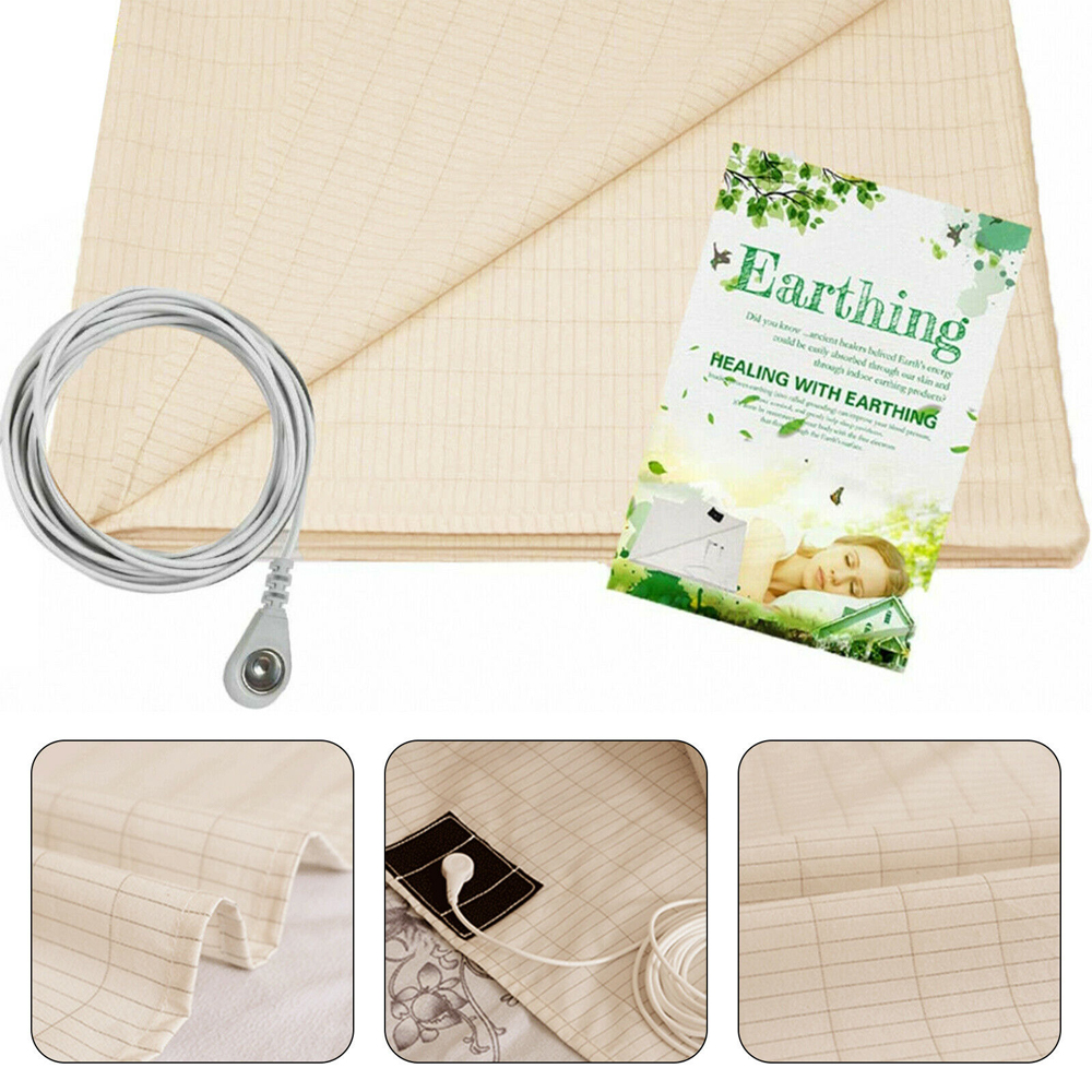 1 Pc Bed Earthing Grounding Sheet Mat &amp; Conductive Copper Cord UK Plug For Health Protection 4 Sizes Home Textiles