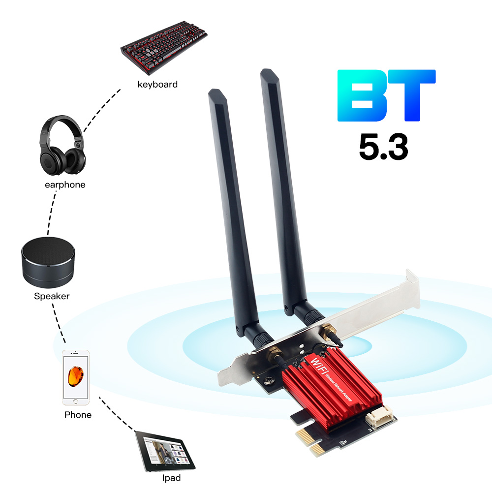 Fenvi wifi 6e ax210 kabelloser PCI-E-Adapter Tri-Band 2,4g/5g/6ghz kompatibler BT 5,3 802.11ax Netzwerk Wi-Fi-Karte für PC Win 802,11