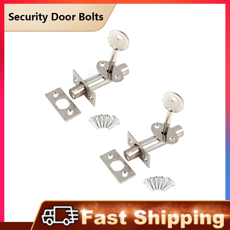 2Set Stainless Steel Security Door Bolts with Fitting Star Key Secure Strong Dead Lock LB88