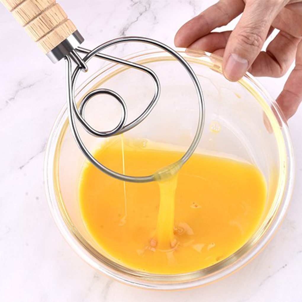 Stainless Steel Blender For DIY Bread Dough Bakeware Dough Whisk Eggs Beater Mixer Tool Oak Wood Handle Kitchen Baking Mixer