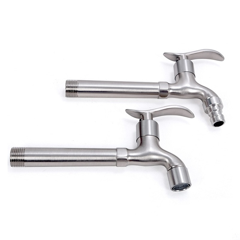 17cm Stainless Steel Lengthen Faucet Wall Mounted Washing Machine Faucet Mop Pool Tap Outdoor Garden Bibcock Single Cold Faucet