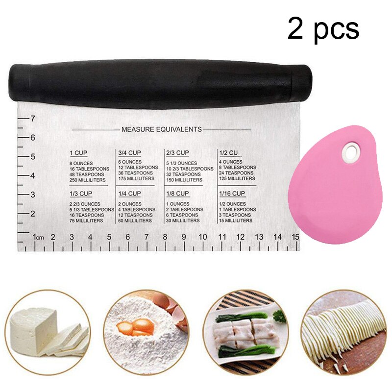 Deigskjærer / chopper & silikon bolle skrape rustfritt stål bakverk & deig kutter med måle guide til matlaging grilling: 2 stk