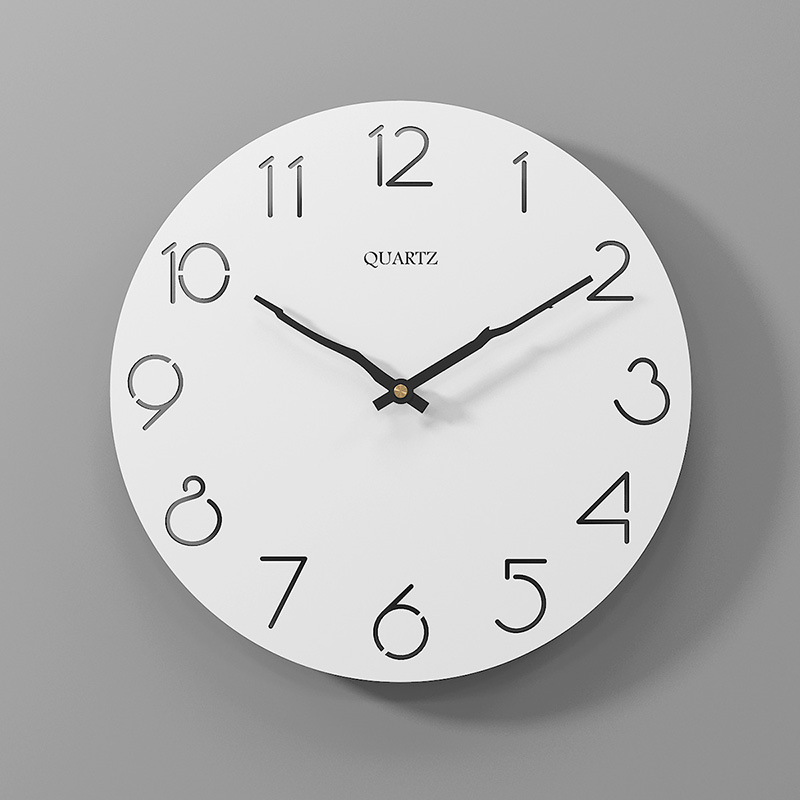 Imitation Marble Clock European Style Home Living Room Wall Clock Bedroom 30cm Metal Digital Clock: 08 Wooden