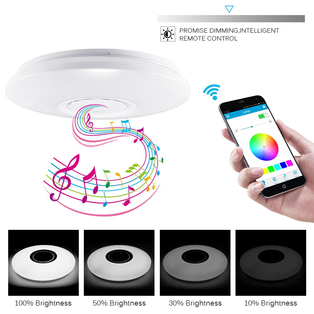Smart Music Speaker Led Plafondlamp 36-60W Rgb Embedded Ronde Ster Muziek Afstandsbediening Bluetooth Full Color plafondlamp