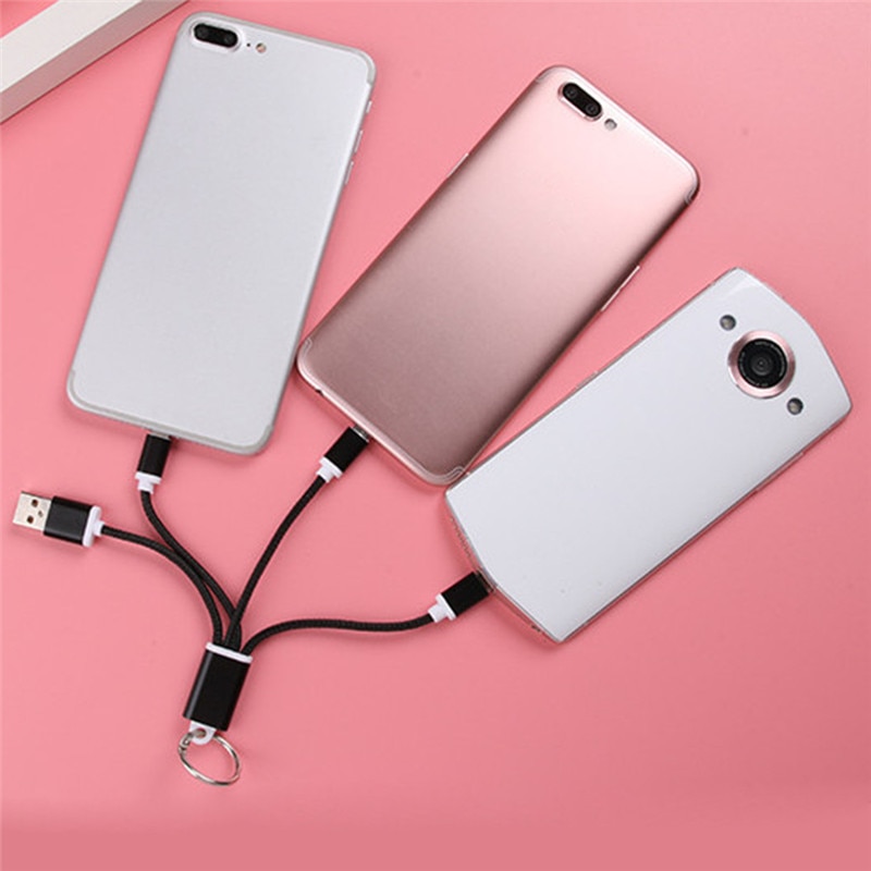 Usb Kabel Metalen Sleutelhanger Micro Usb Data Cord Oplader Auto Sleutelhanger Kabel 13.5 Cm Voor Iphone Voor Android