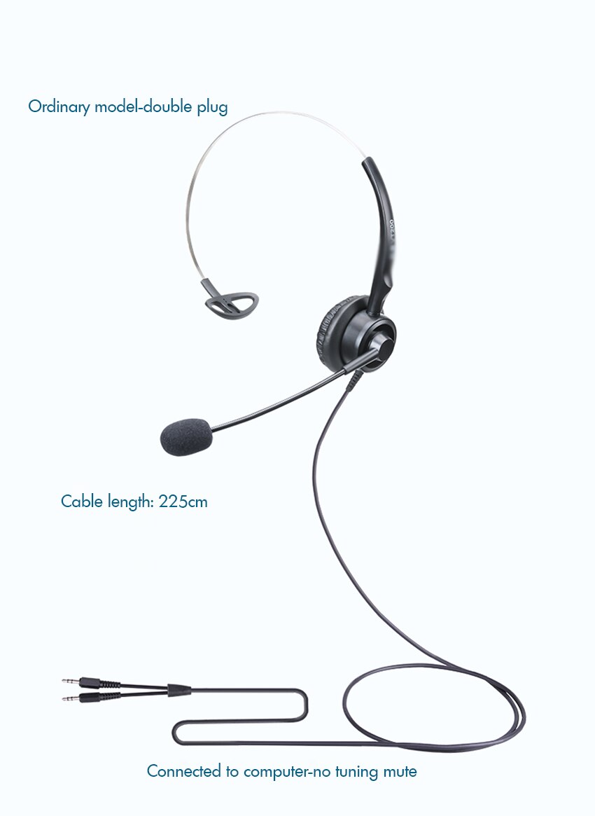 Phone Headset Crystal Head Call Center Headset, Noise Cancelling Microphone with Double 3.5mm Plug / USB Connector for Computer: C