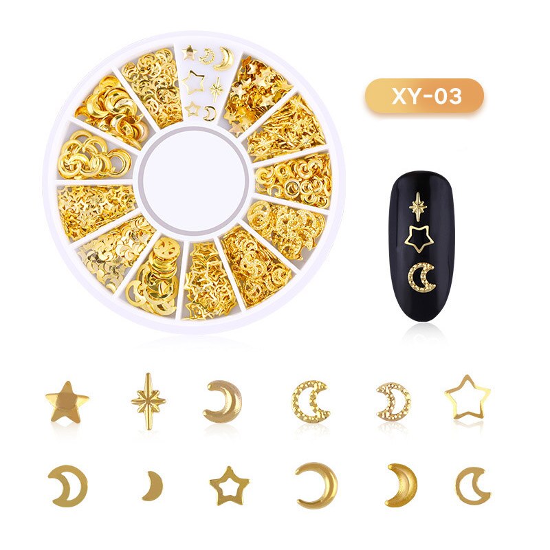 Gemengde 3D Hollow Nail Steentjes Voor Nagels Charms Metalen Vormen Geometrie Goud Tips Diy Accessoires Kristal Nail Art Decoratie