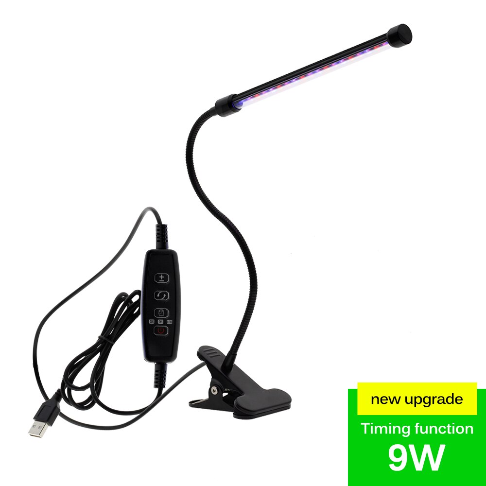 Luz LED de cultivo con Clip Flexible de 360 grados, fuente de alimentación USB, luz LED de escritorio para crecimiento de plantas.: 9W