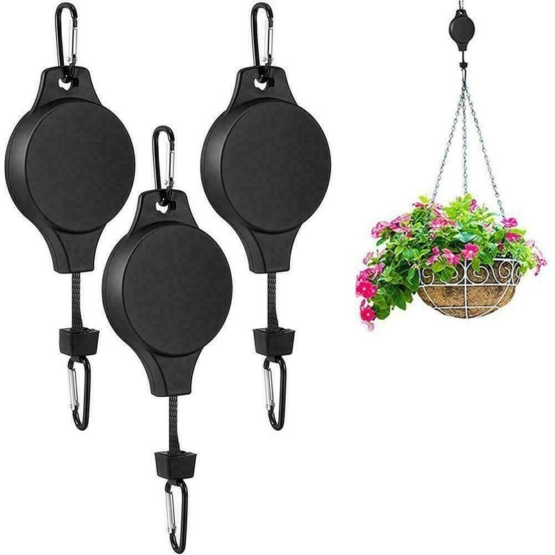 Retractable Plant Pulley Adjustable Hanging Flower Basket Hooks for Hanging Plants Heavy Duty, Indoor Outdoor Plant Hanger