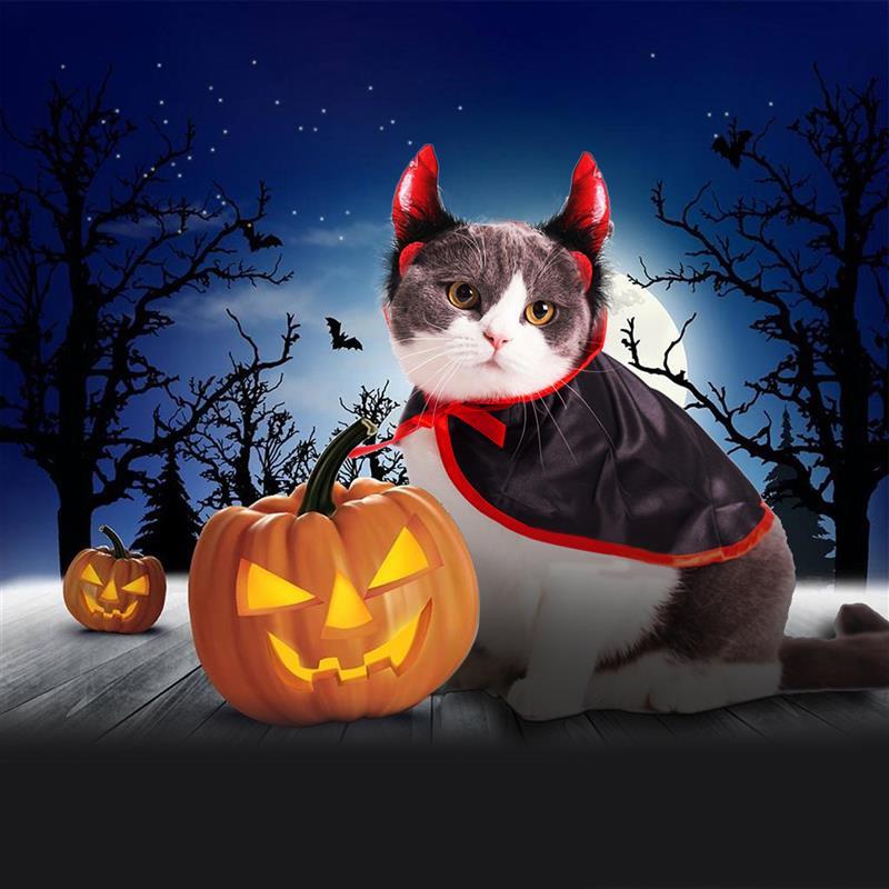Kæledyr kat cosplay kappe kostume horn halloween kæledyr kostumer sød cosplay vampyr kappe kappe hund kasket med cosplay horn