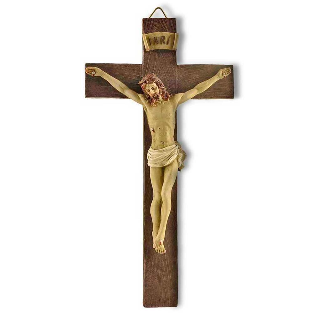 Handmålat trä texturerat 23 cm högt hartskrucifix vägg kors jesus kors för väggdekoration religiös: Default Title