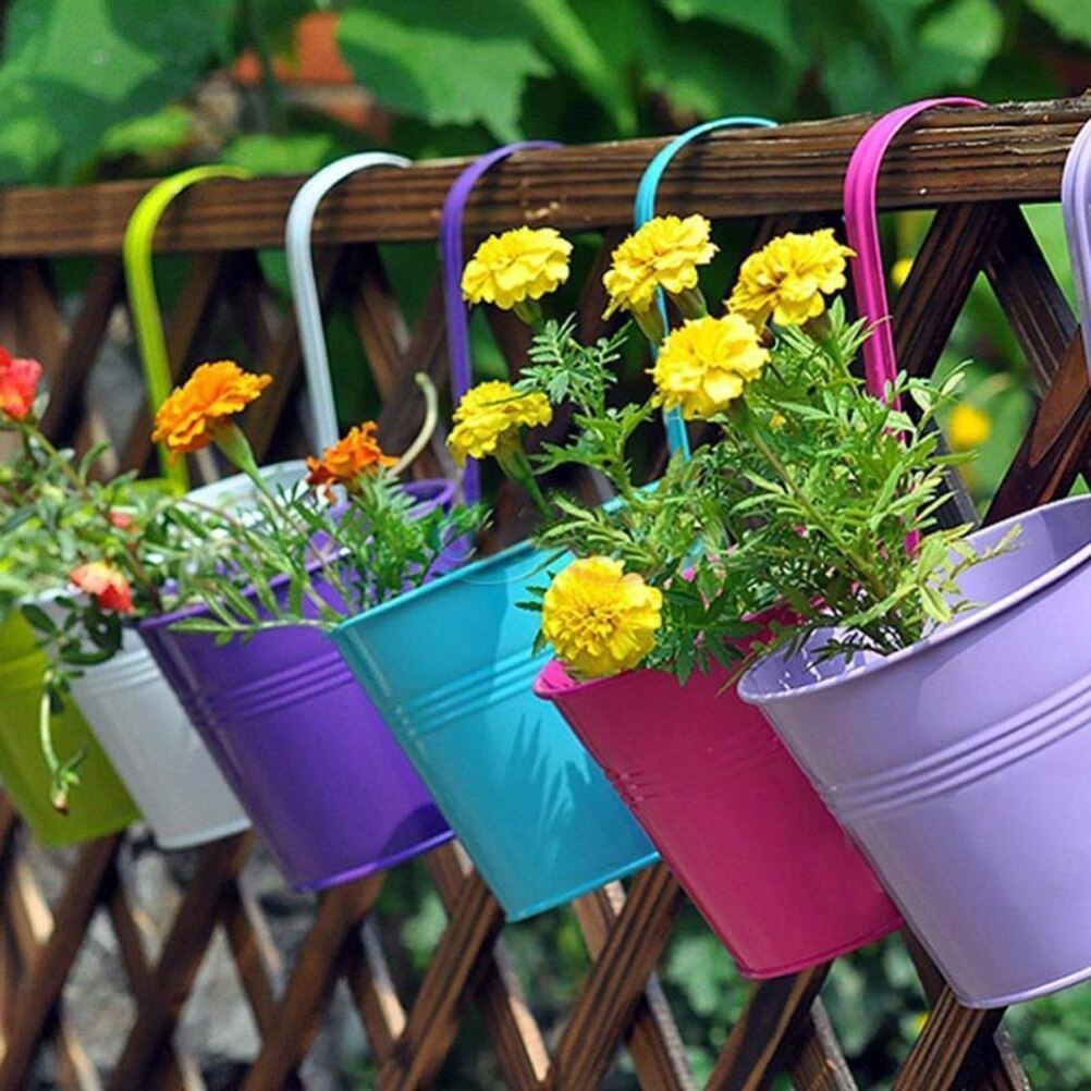 10pcs Metal Bucket Flower Hanging Pot Balcony Garden Pots Plant Flower Holders Wall Hanging Metal Bucket Flower Holder with Nail