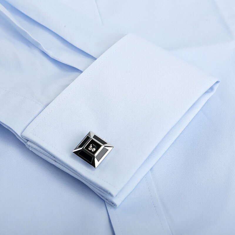 Long Sleeves Cotton Men Dress Shirts Solid Color Business Suits Casual Regular Fit Cufflink Blouse