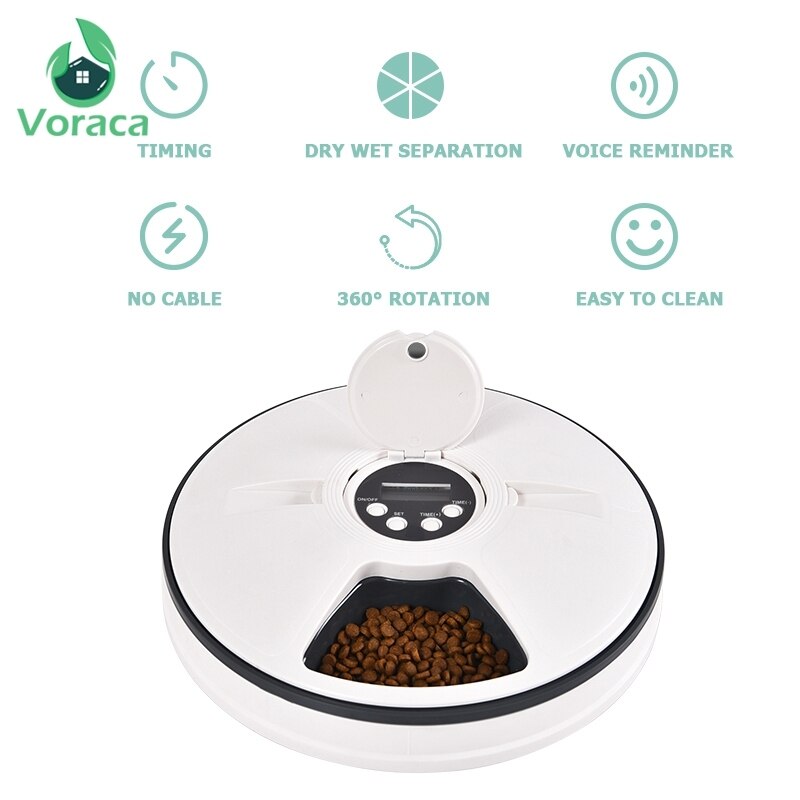 Automatic Pet Feeder Auto Timed Feeder Electric Timing Feeder 6 Meals Cat Dog Dry Food Dispenser 24 Hours Timer Pet Supplies