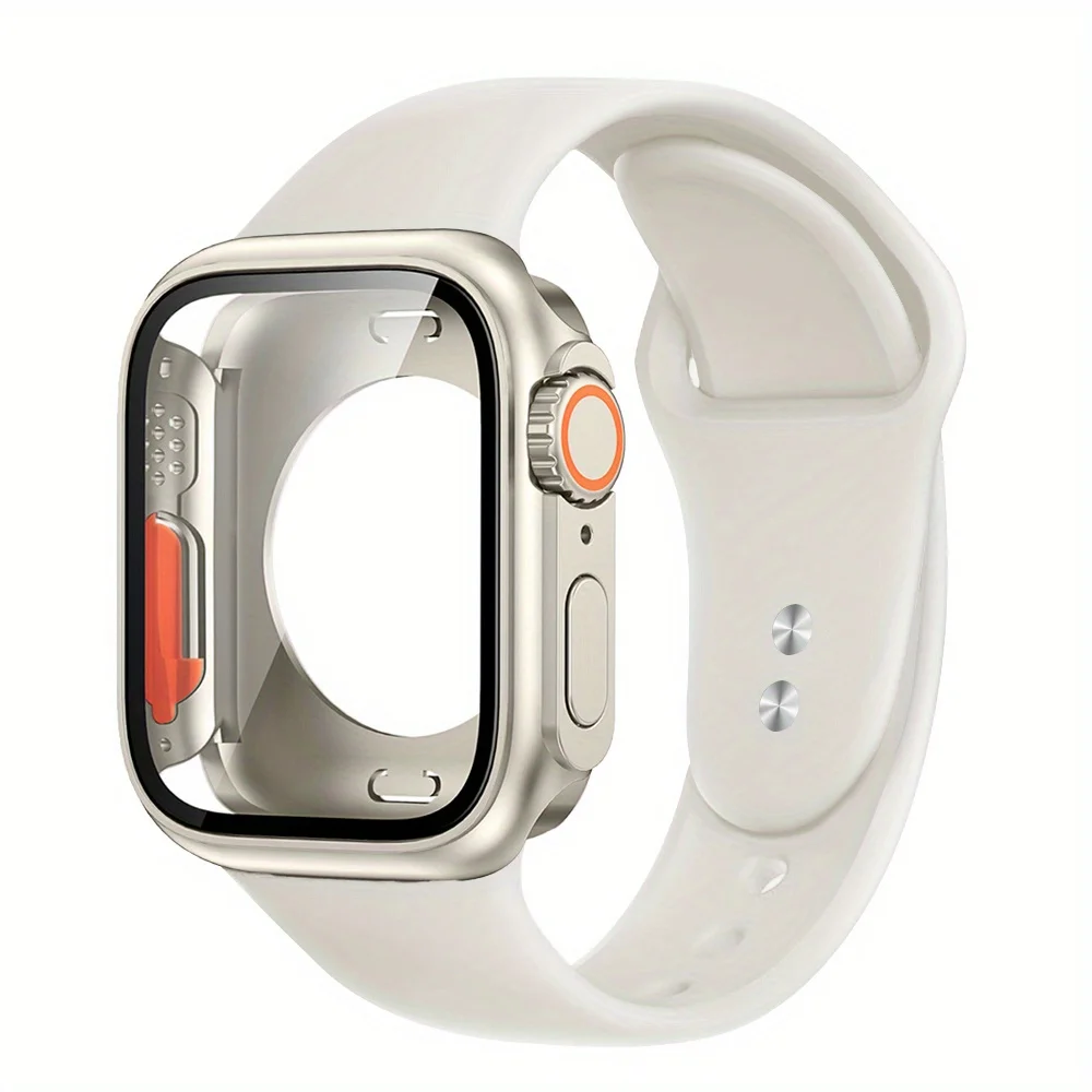 Silicone Band+Case For Apple Watch 40/44/41/45mm 46mm 49mm Breathable Strap with Tempered Glass Cover iWatch Series 10/9/8/7/6/5: GOLD / 4 - 6.9 Inches