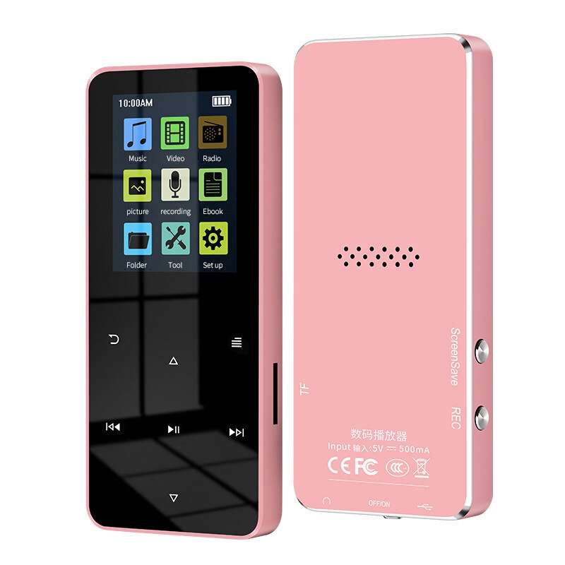 reproductor de música de 1,8 pulgadas, dispositivo táctil de Metal, compatible con Bluetooth, tarjeta MP4, MP3, con despertador FM, podómetro, E-Book, altavoz incorporado: Pink / 32 GB