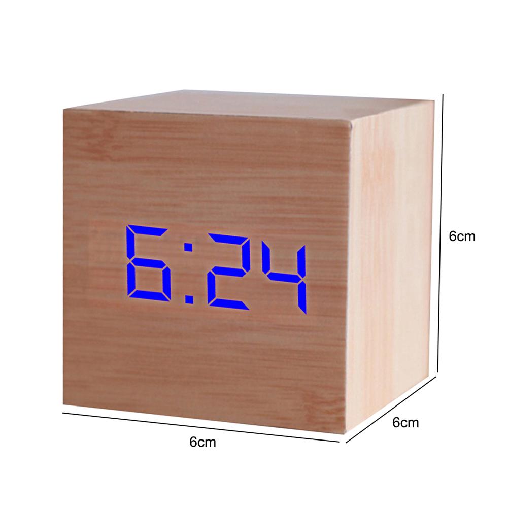 Houten Vierkante Digitale Led Usb Desk Wekker Tafel Voice Control Decoratie