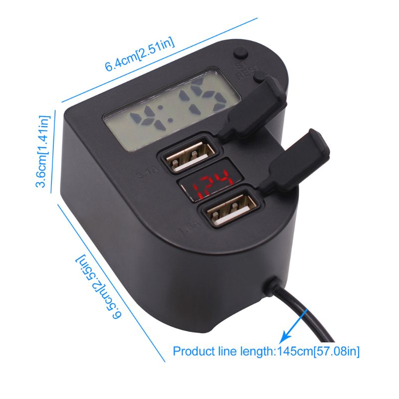 Waterdichte DC12V-24V Motorcycle Dual Usb Charger Met Tijd Klok Led Voltmeter Op/Uit Schakelaar Power Adapter Voor Telefoon Gps tablet