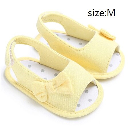 Sandalias de verano para niña con lazo para recién nacido, zapatos informales de princesa para exteriores, suela suave antideslizante para 0-12 meses: Yellow M