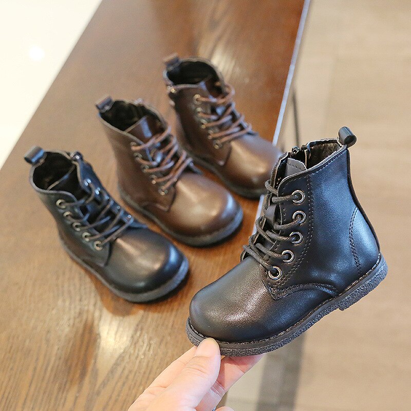 Children Boots Boys Waterproof Sneakers Kids PU Leather Autumn Boots Girls Vintage Martin Boots Baby Toddler Shoes