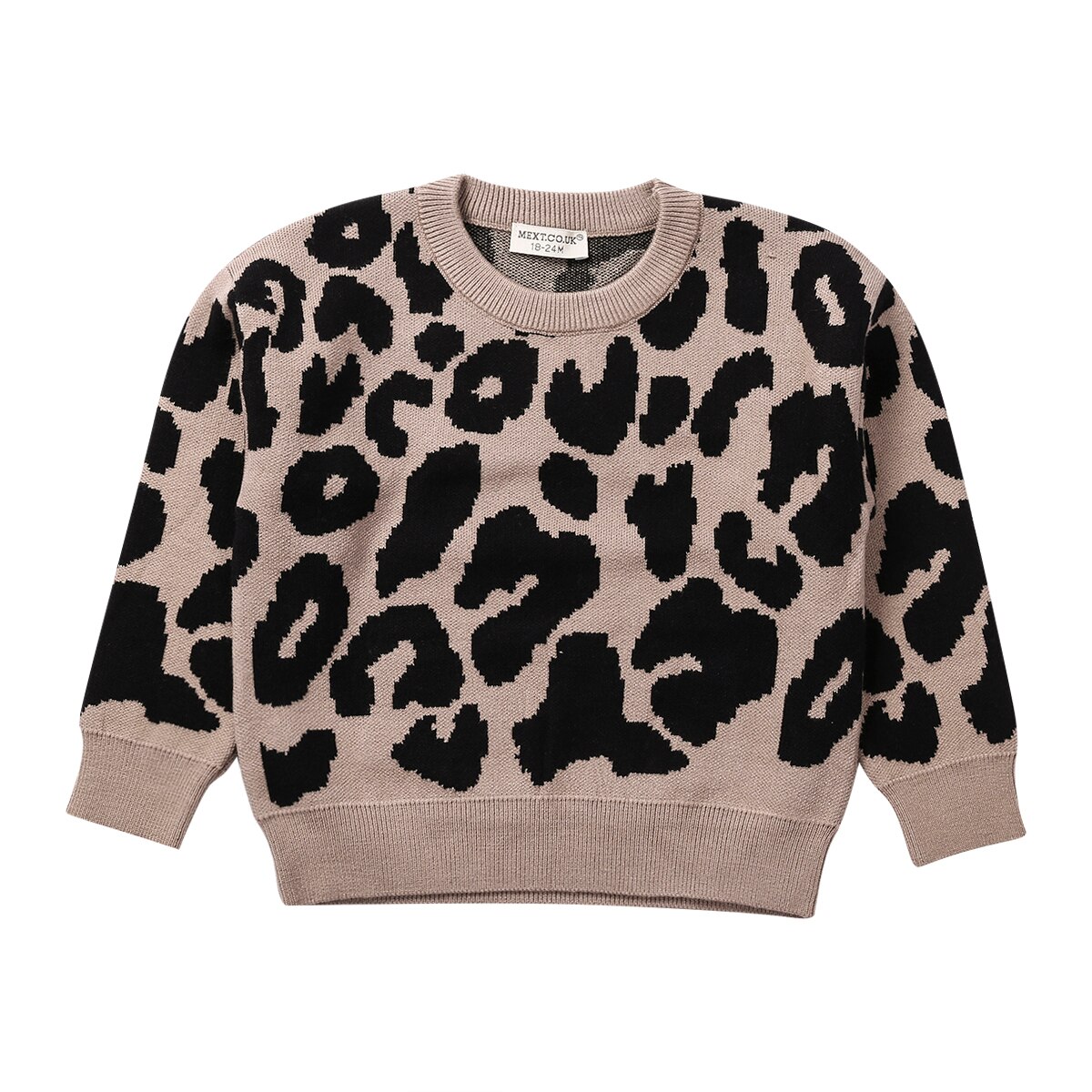 Winter Warm Kids Baby Lange Mouw Trui Mode Luipaard Tops Fleece Trui Ronde Hals Knitwear Voor Peuter Jongen meisje: Black / 6 Years