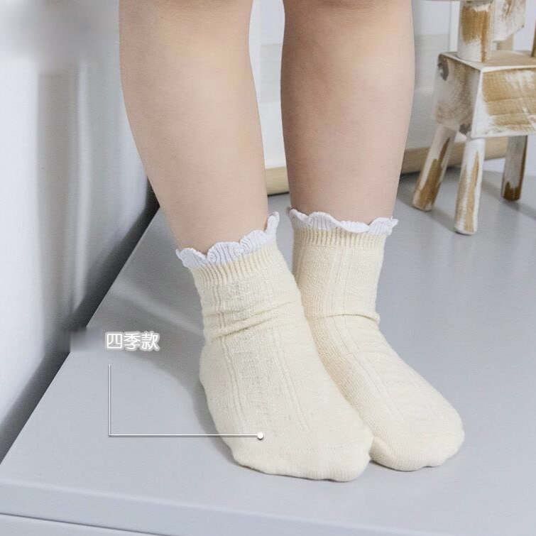 Calcetines finos de primavera para niñas, medias de tubo de algodón con encaje, Luo Kou
