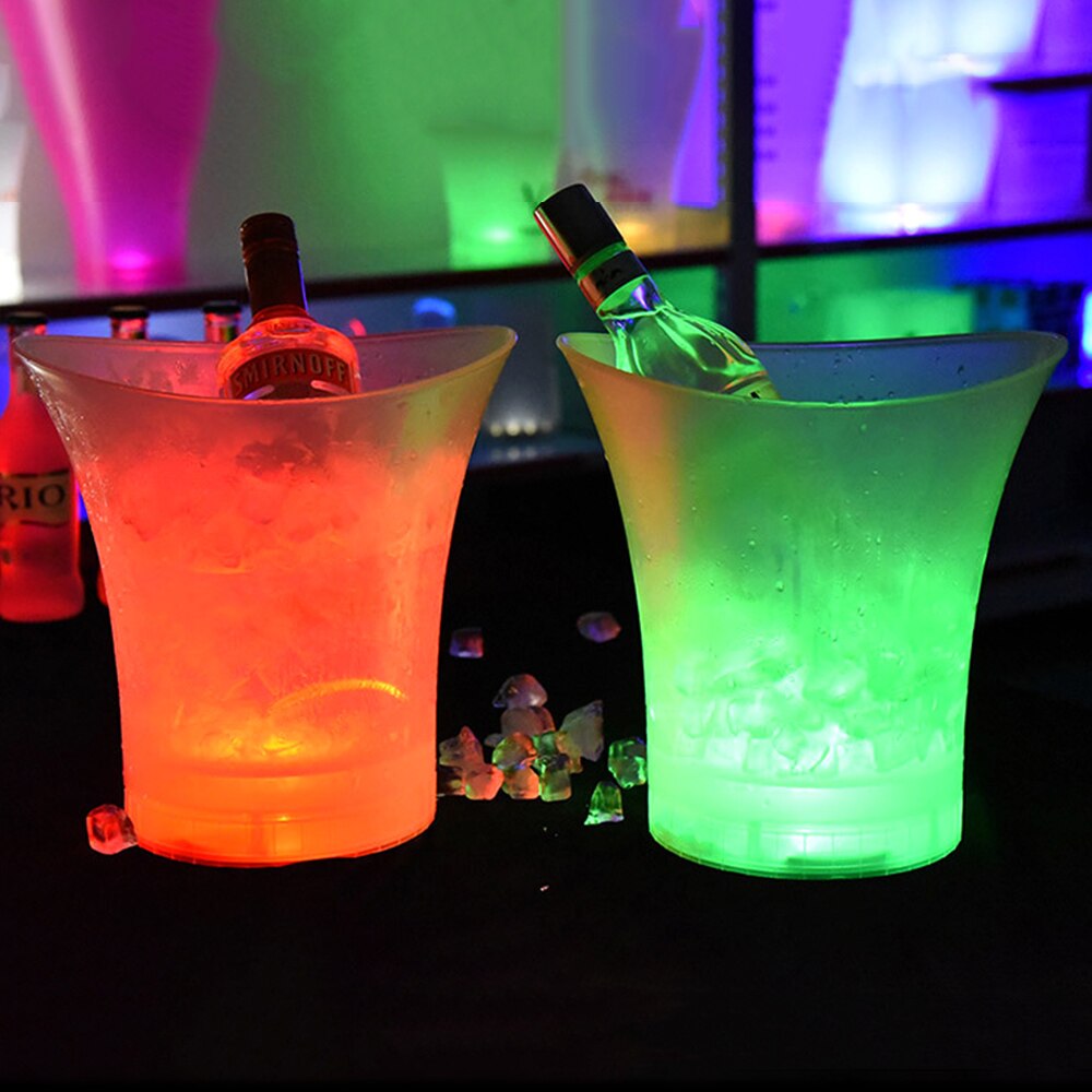 Seau à glace en plastique étanche à LED, 5l, pour Champagne, bière, Bars, boîtes de nuit, 4 couleurs