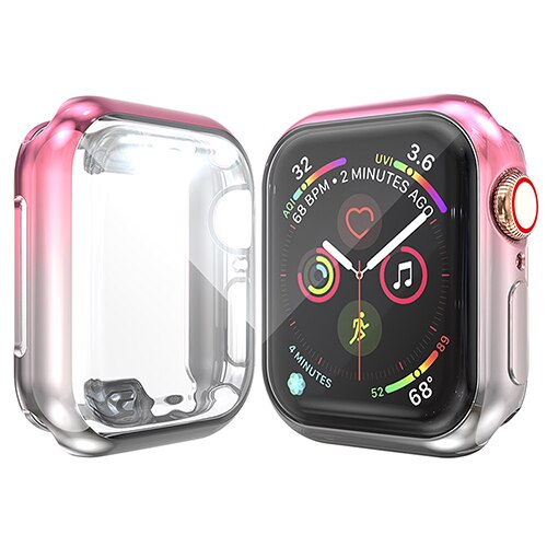 360- ai klokkedeksel til apple watch-deksel 3 2 1 42mm 38mm mykt fargerikt tpu-skall + skjermbeskytter for iwatch 5 4 44mm 40mm: Rosa-grå / 44mm for serie 4 5