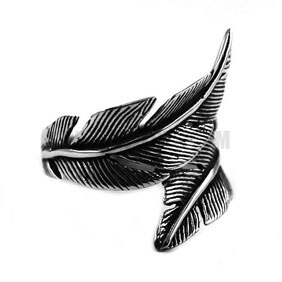 Vintage Feather Ring Stainless Steel Jewelry Eagle Wing Biker Mens Ring SWR0463A