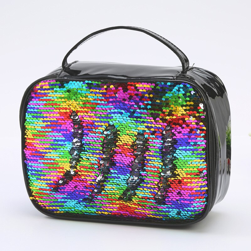 Mode Waterdichte Reverse Sequin Geïsoleerde Kinderen Meisjes Jongen Lunchbox Glitter Draagtas Koeler Picknick Zakje Voor Voedsel: Black