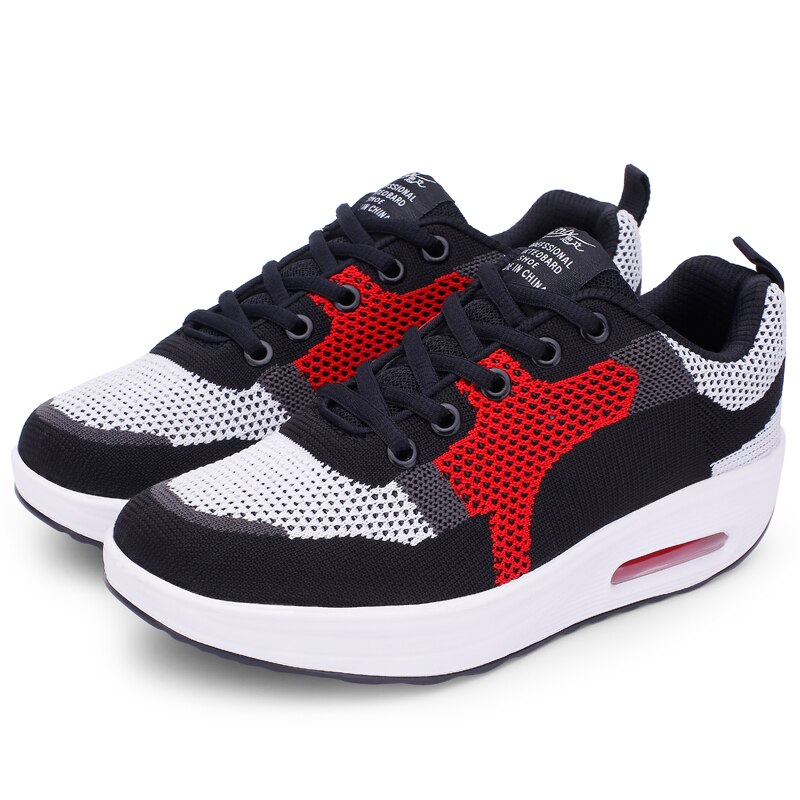 Women Air Mesh Lace Up Shoes Height Increasing Rocking Shoes Toning Sports Wedge Sneakers Platform chaussures de fitness femme