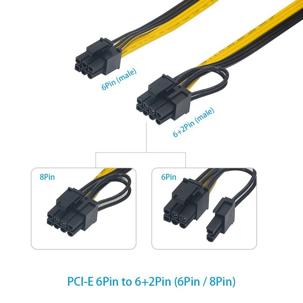 6 Pcs 6 Pin PCI-e To 8 Pin (6+2) PCI-e (Male To Male) GPU Power Cable 50cm For Graphic Cards Mining HP Server Breakout Board