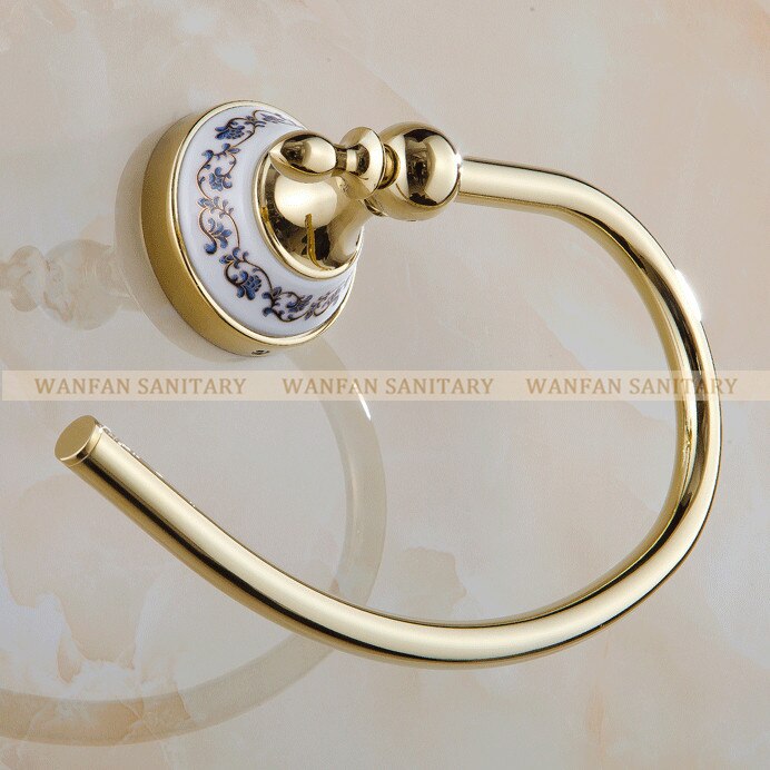 Toalleros de Metal cromado para baño, soporte de barra de toalla, perchas de almacenamiento, accesorios de cerámica montados en la pared, 6707: Gold