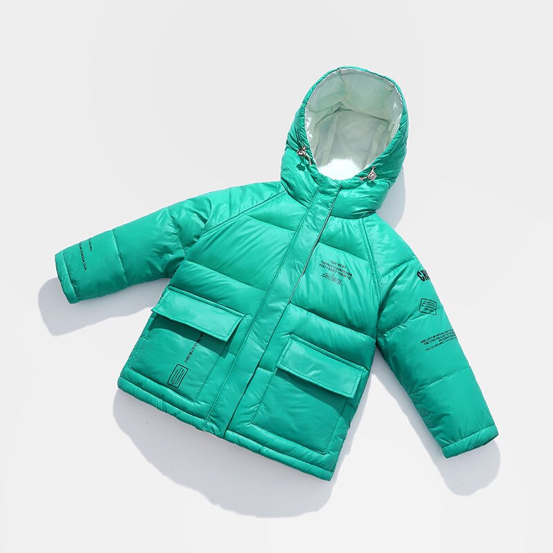 Children's Short Down Jacket Boys and Girls Hooded Thickened Bread Coat Kids Clothing Outwear 90% Down Feather Winter Parka: green / 10