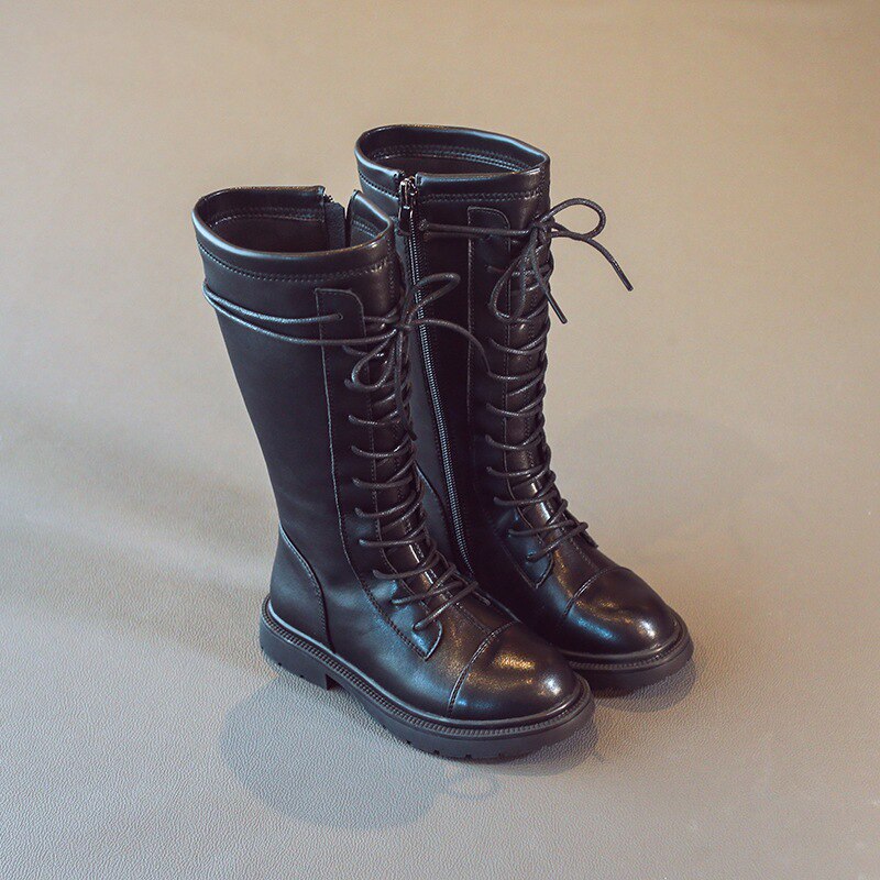 Bambini Stivali Bambini Pu Scarpe di Cuoio Del bambino Ragazze Ginocchio contralto Stivali Da Moto Nero di Modo Stivali di Marca Pattini di Roma Scarpa Morbida autunno: 12